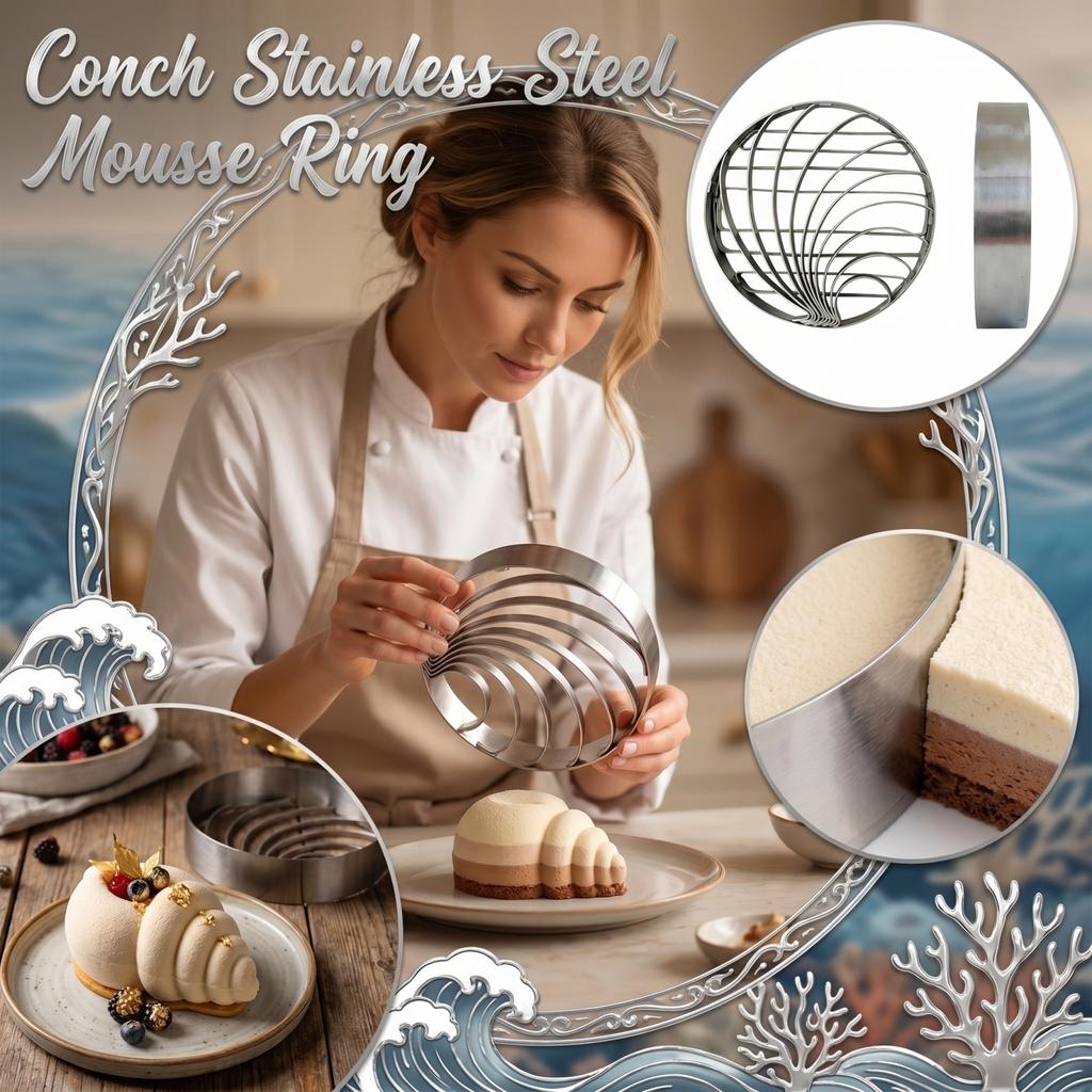 Stainless Steel Conch Shape Mousse Ring Mold for Baking Pastry Cake Decorating Tools for Professional Kitchen Use