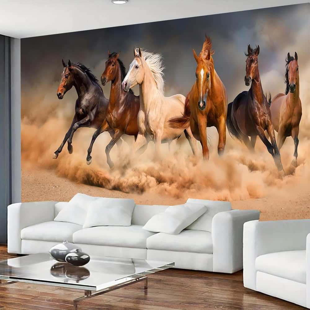 Running Horses Tapestry Galloping Wild Farm Animal Lifelike Running Desert Steed Lovely Painting Honor Grace Theme Wall Hanging