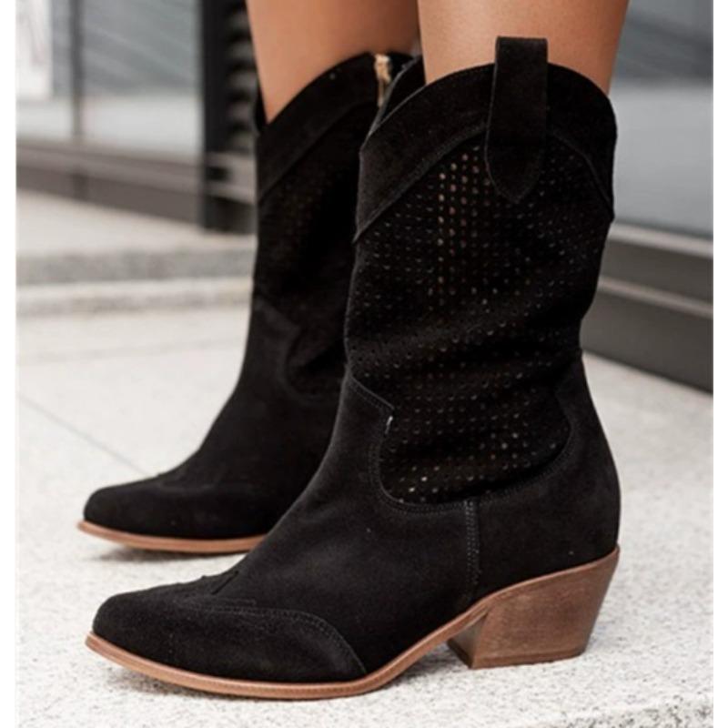 Fashion New Style Popular White Western Fashion Cowboy Boots Low Heels Women's Mid-Calf Luxury Cowgirl Boots Casual Shoes Zapatos Mujer