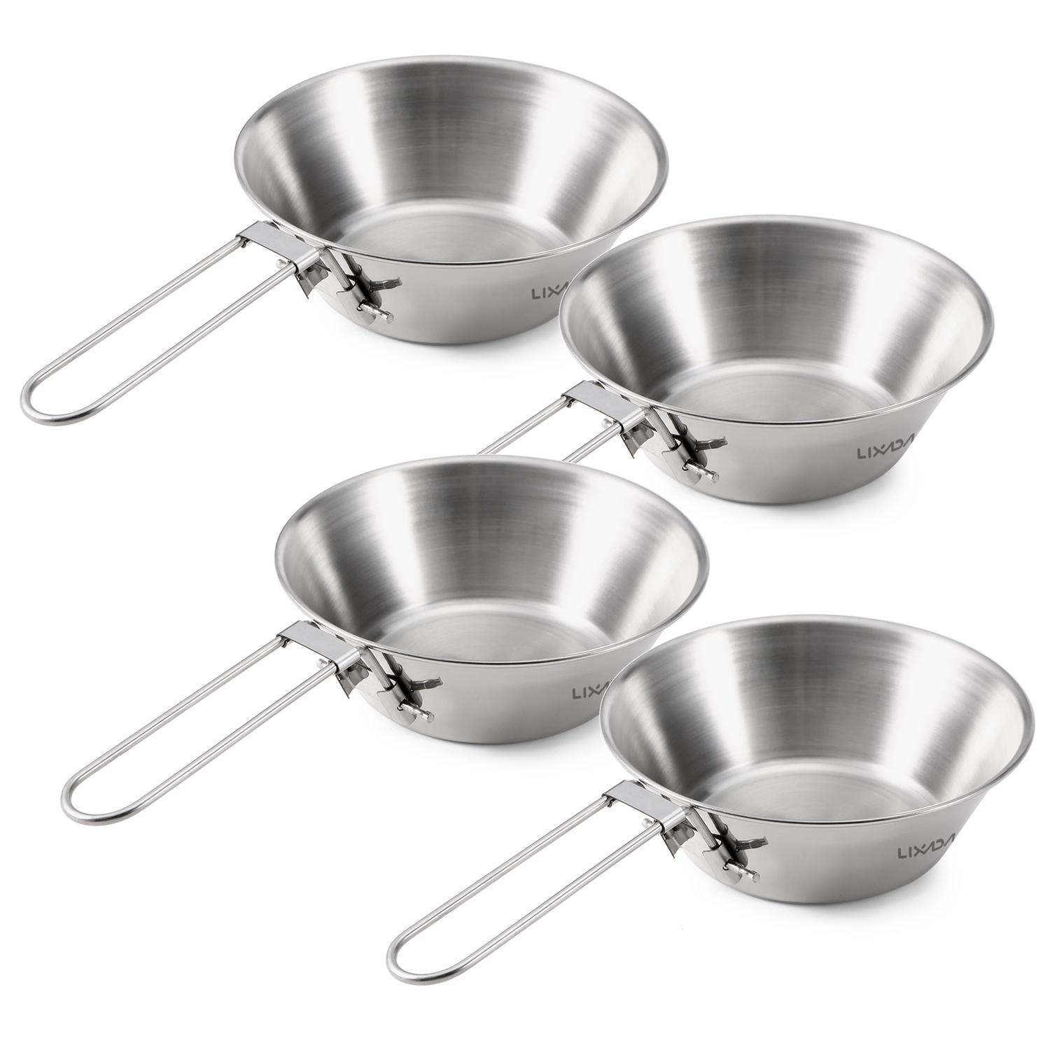 4 pezzi Lixada Ciotola in Titanio da 260 ml con Manico Pieghevole per Campeggio All'aperto, Escursionismo, Zaino in Spalla, Picnic Stainless Steel  4