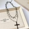 Elegant Diamond Cross Pendant Necklace - Trendy Multi-Layered Clavicle Chain for Women