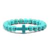Turquoise Cross Elastic Yoga Bracelet with Black Volcanic Stone