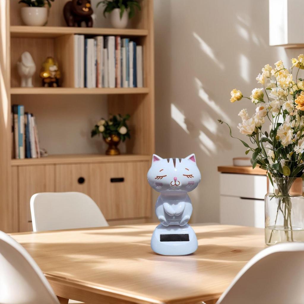 Dashboard Figurines Solar Cat Dashboard Shaking Head Wobble Toy Funny Decor For Auto Desk Office Home Vehicles Scooters Men