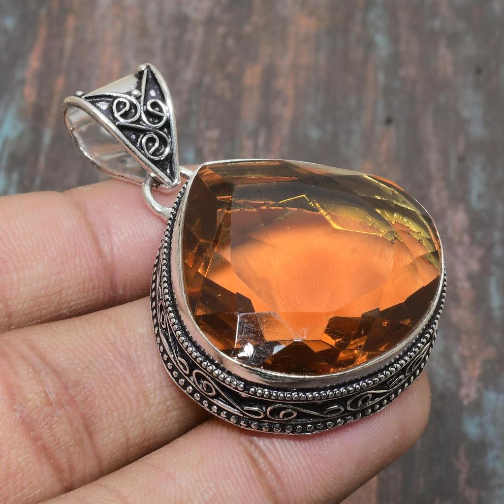 Ciondolo in argento sterling 925 con pietre preziose citrine fatte a mano per il Ringraziamento