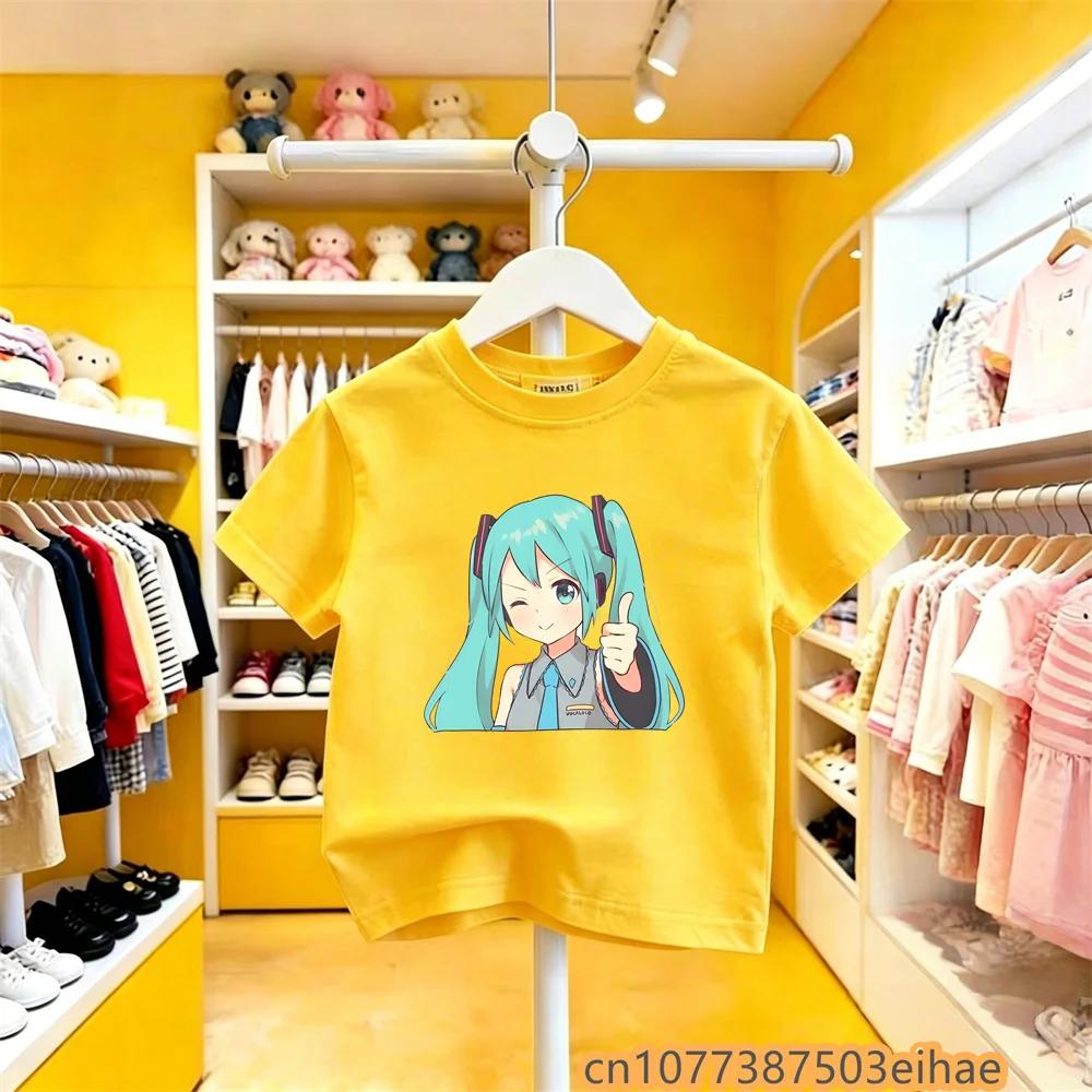 Hatsune Miku Future MIKU Line Fashion Pure Cotton Printed Short Sleeves Casual Slim Fit Clothing New Style For Boys Girls
