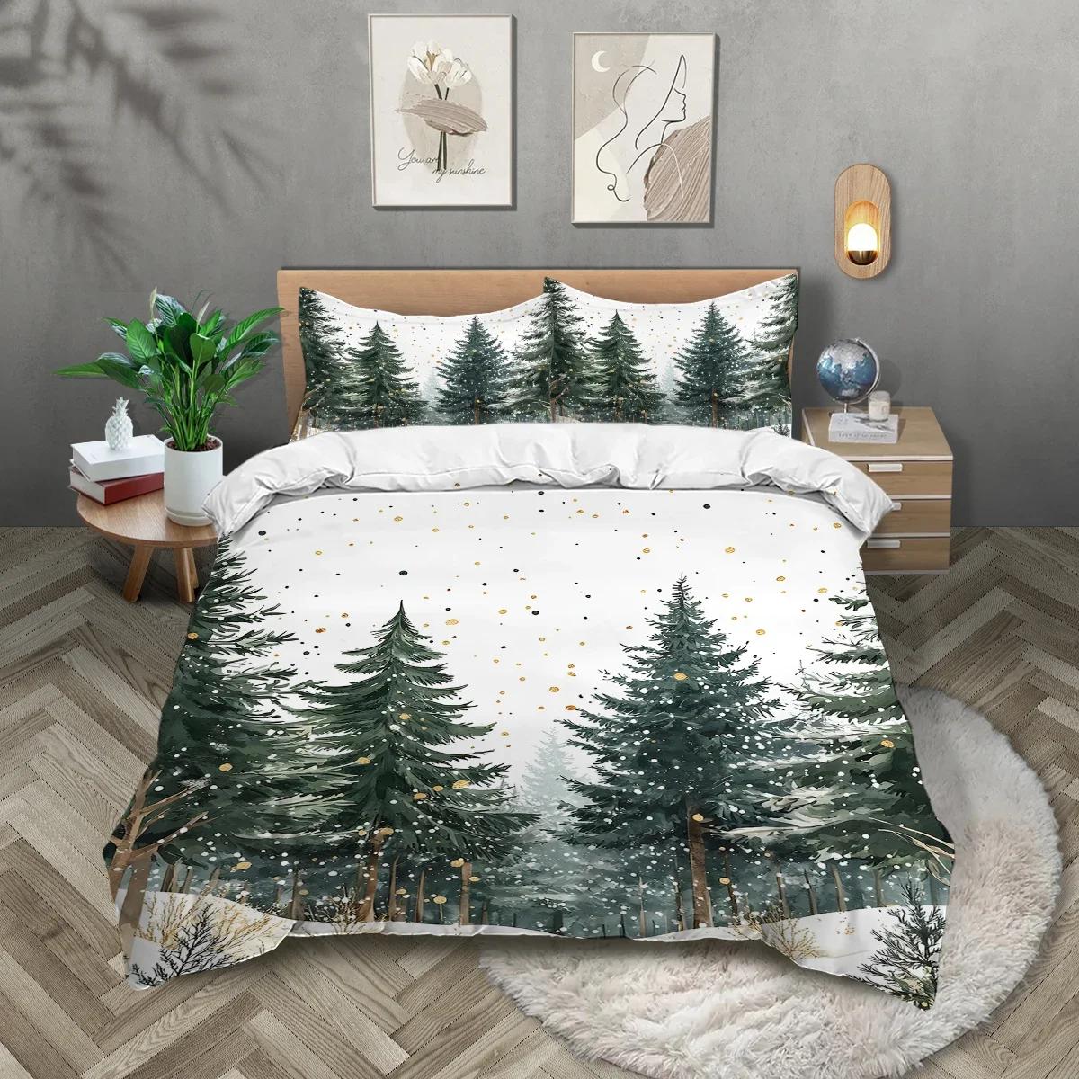 

3Pcs Pine Tree Pattern Printed Bedding Set,1 Duvet Cover+2 Pillowcase, Suitable For Teenagers And Adults Bedroom,Home Decoration EU Twin(135x200cm)