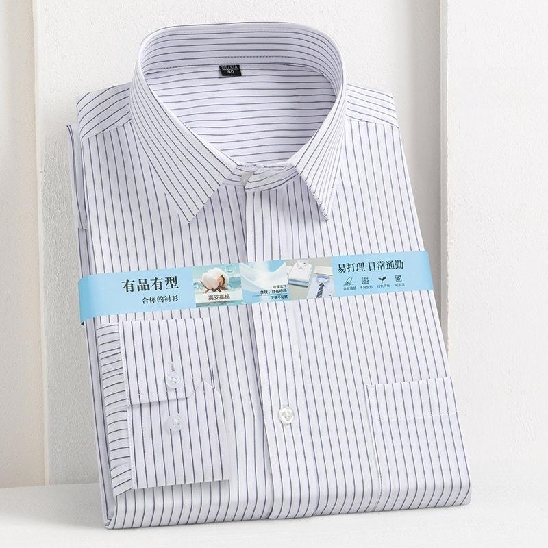 Men Formal Shirt Long Sleeve Office Solid Color Striped Fashion Business Pocket White Social Pocket Shirt Men's Clothing S-5XL