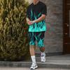 Summer New Men's Short Sleeved Shorts T-shirt Set with 3D Printed Flame Pattern Casual T-shirt Set with Fashionable Sweatshirt