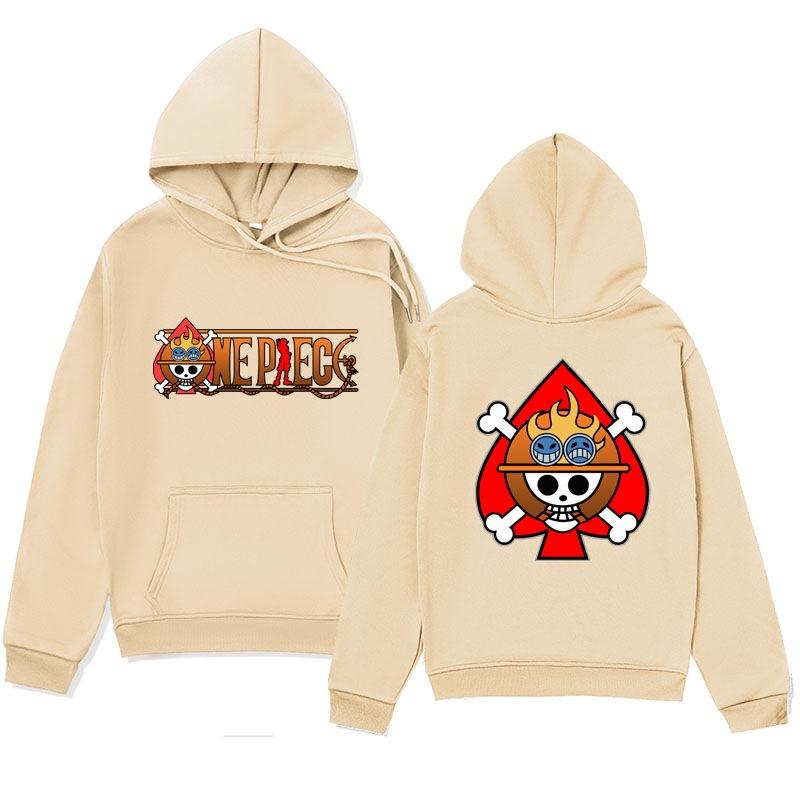 Autumn Winter One Piece Ace Spade Pirate Crew Printed Hoodies Fashionable Casual Warm Sports Long Sleeved Men's and Women's Unisex Hooded Sweatshirts