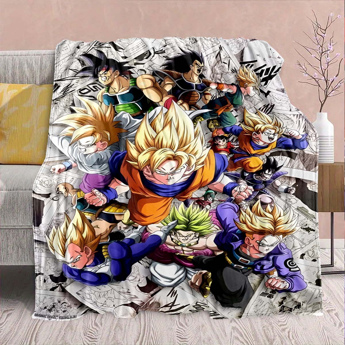 Фланелевое одеяло из аниме Dragon Ball - Мягкое, теплое, идеально подходит для дивана, постельного белья, кемпинга, путешествий, офиса, домашнего декора -QJY 75x90cm