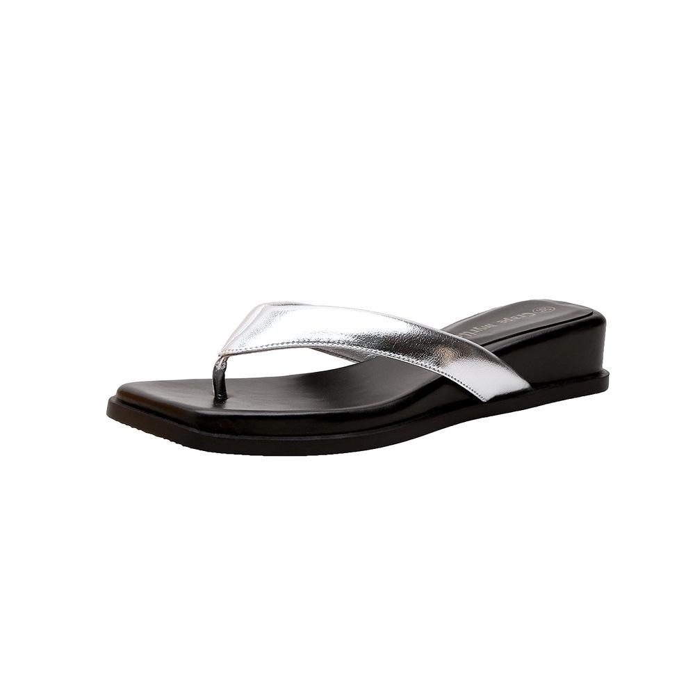 Rutschfeste Schuhe mit eckiger Spitze und Keilabsatz, Strandschuhe für Damen, Flip-Flops