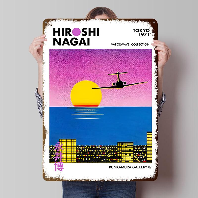 Hiroshi Nagai Vaporwave Art Tinplate Posters Customizable Wall Art Retro Vintage Metal Signs for Home Room Setup Decorations 20X30CM