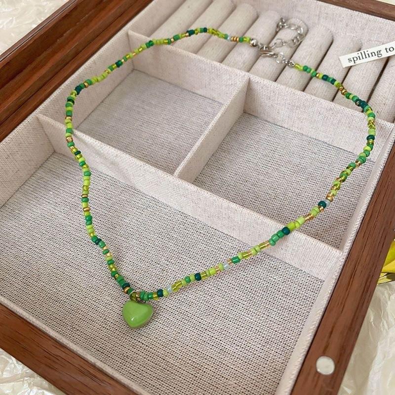 Bohemian Beaded Necklace Summer Rice Bead Love- Necklace Hawaii Beach Necklace Jewelry Suitable for Ladies and Girls