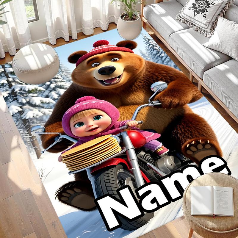 Custom Name Personalized Masha and The Bear Print Carpet, Versatile Home Decor Rug, for Playroom, Apartment, Balcony, Entryway, Hallway Gift