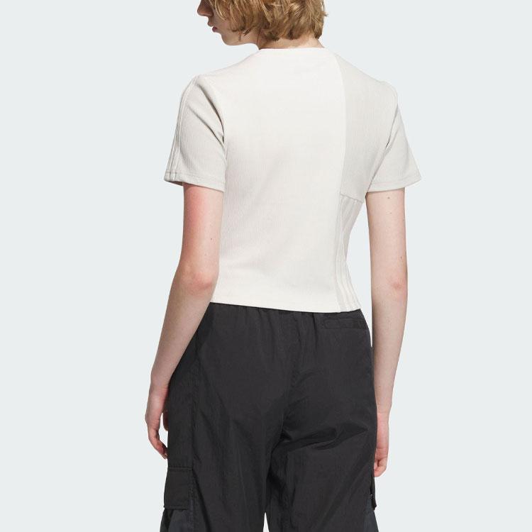 Adidas Originals Trefoil Crop Tee Three-Stripe Colorblock Sports Short Sleeve Women Tops Pink White IU4847