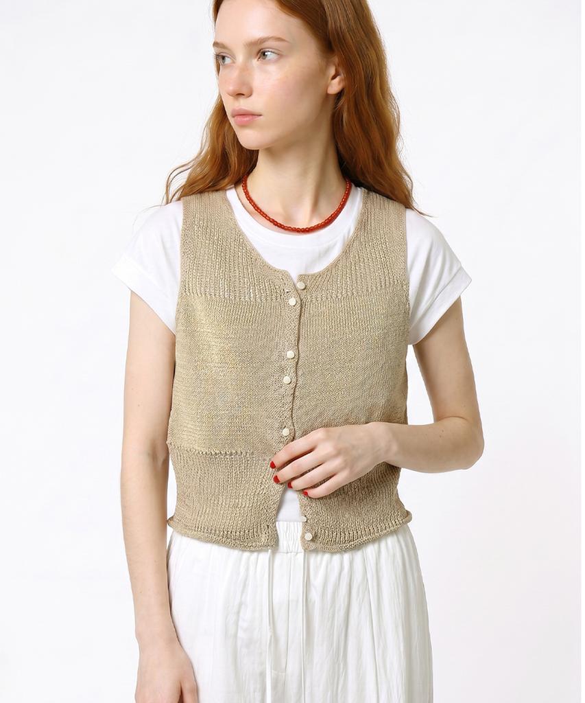 Seuneogeuyu Tiny Button See-Through Layering Knit Vest_Beige
