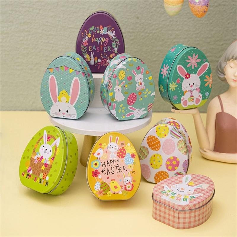 8x Easter Eggs Candy Boxes with Rabbit Pattern Candy Boxes Metal Snacks Container Mini Snacks Boxes for Party