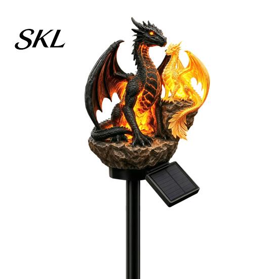 Słoneczna Ozdoba Ogrodowa Smok Lampa Ogrodowa, Zewnętrzna Lampa Statua, Figurka Lampa Patio Ścieżka Fantazyjna Ozdoba, Unikalny Prezent dla Miłośników Dekoracyjny