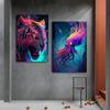 Abstraktes Neon Tier Pink Lila Drucke Poster Leinwand Malerei HD Modernes Wandkunst Bild für Spielzimmer Schlafzimmer Heimdekoration