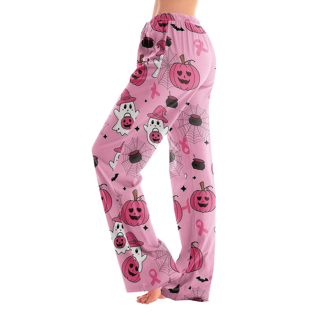 Adult Loose Fit Halloween Printed Pajama Pants with Elastic Waist - No Drawstring