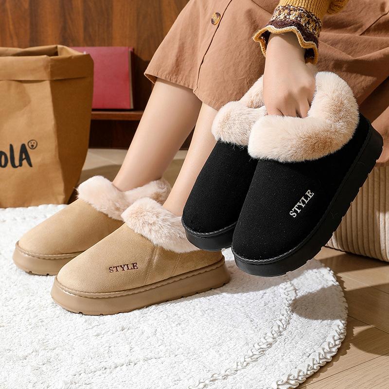 Cotton slippers winter women wear thick-soled Ev piled thickened non-slip home warm bag and cotton shoes