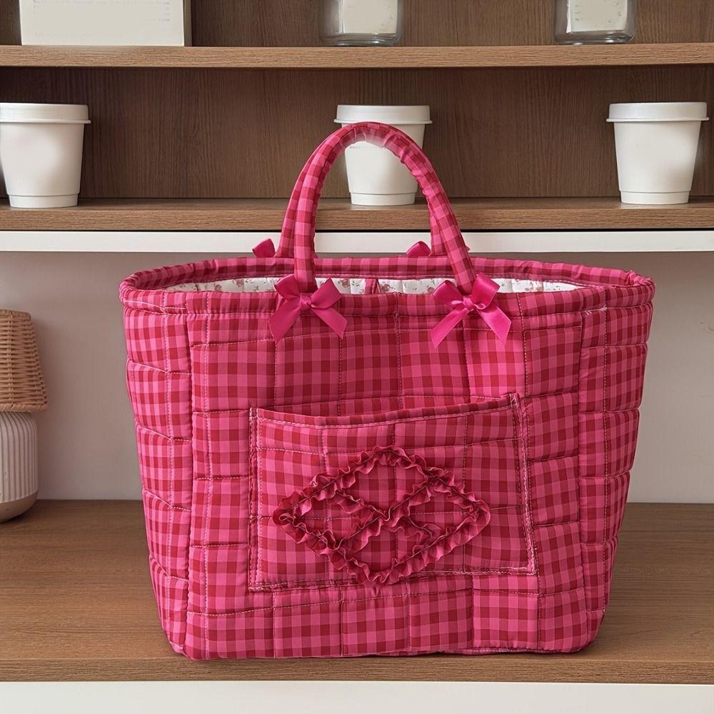 Handheld Red Plaid Storage Basket Large Capacity Clothes Toys Storage Basket Picnic