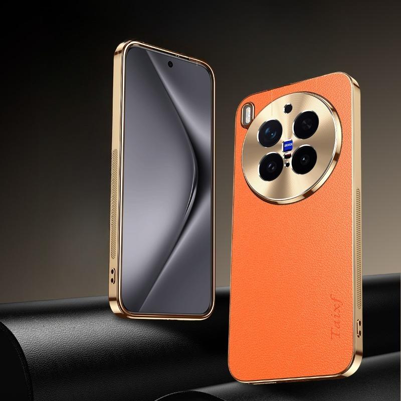 PU Leather Plating Shockproof Cover For Vivo X300 Pro Texture Lichee Pattern Lens Protection Case For Vivo X300 X300Pro Bumper