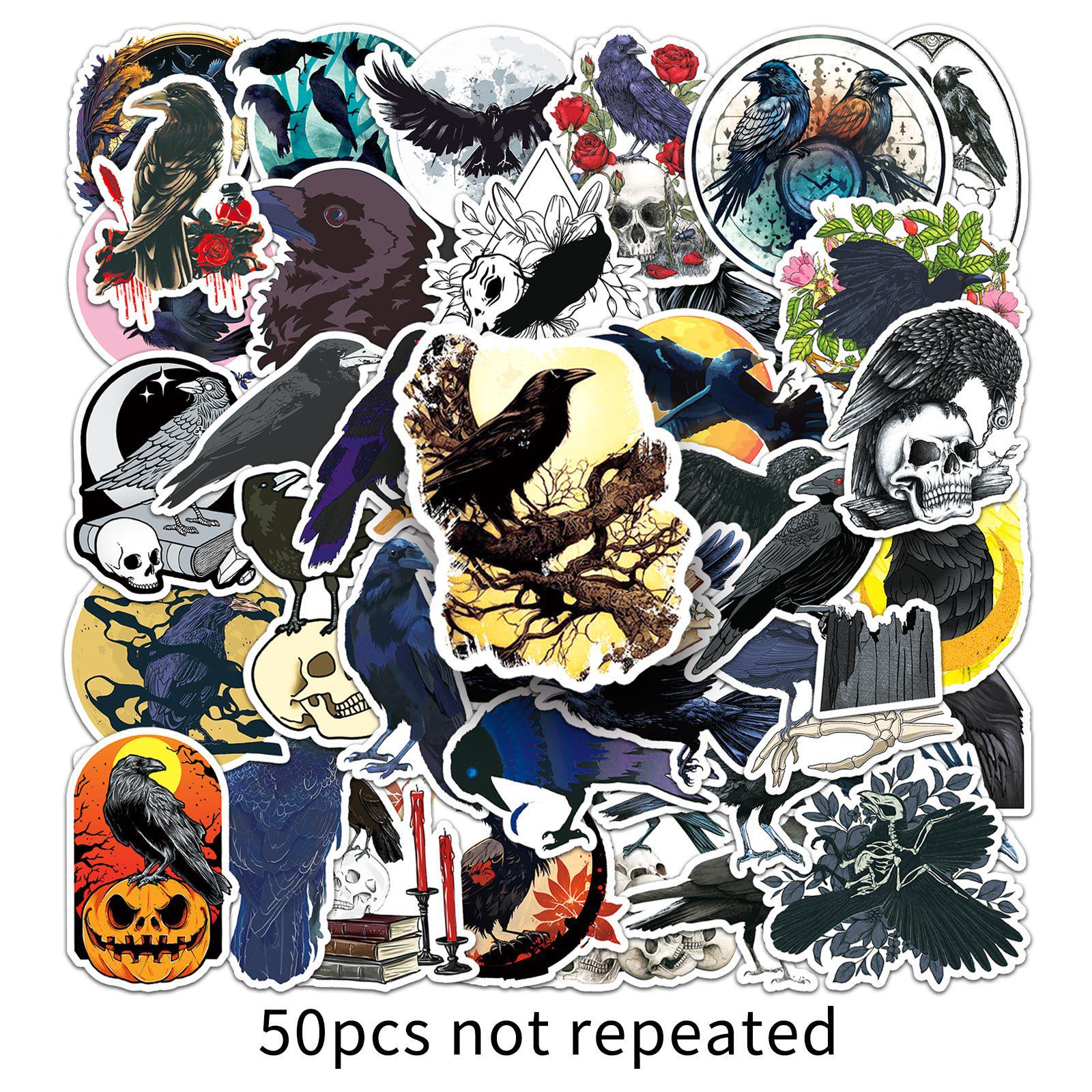 50pcs Gothic Halloween Crow Stickers: Cartoon Animals for Notebooks & Decoration