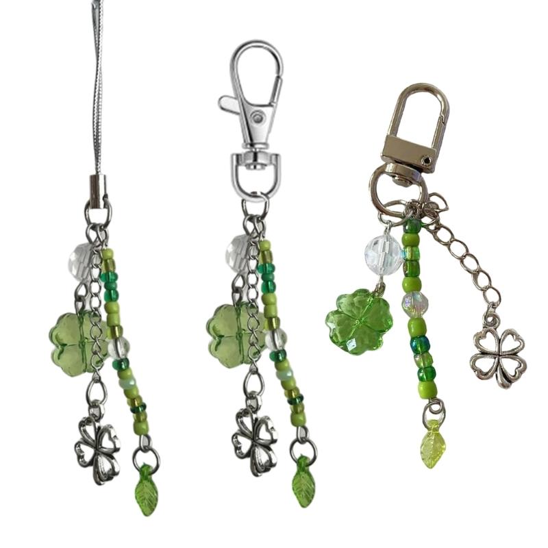Sweet Grass Leaf Bead Charm Pendant Chain Phone Strap Pocket Keychain Strap Hangings Decoration for Key Bag Purse
