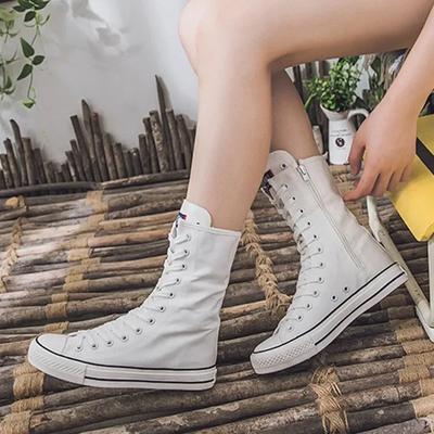 Unisex Black White Sneakers Women Designer High-top Canvas Shoes Autumn Fashion Calf Boots Zipper Lace-up Casual Vulcanize Shoes
