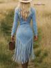 2025 Retro Western Slim-Fit Tassel Hem Cowboy Dress for Girls