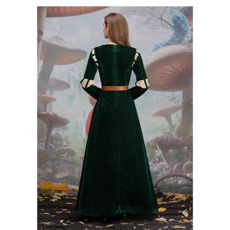 Damen Brave Merida Grün Hof Langes Kleid Halloween Cosplay Kostüm