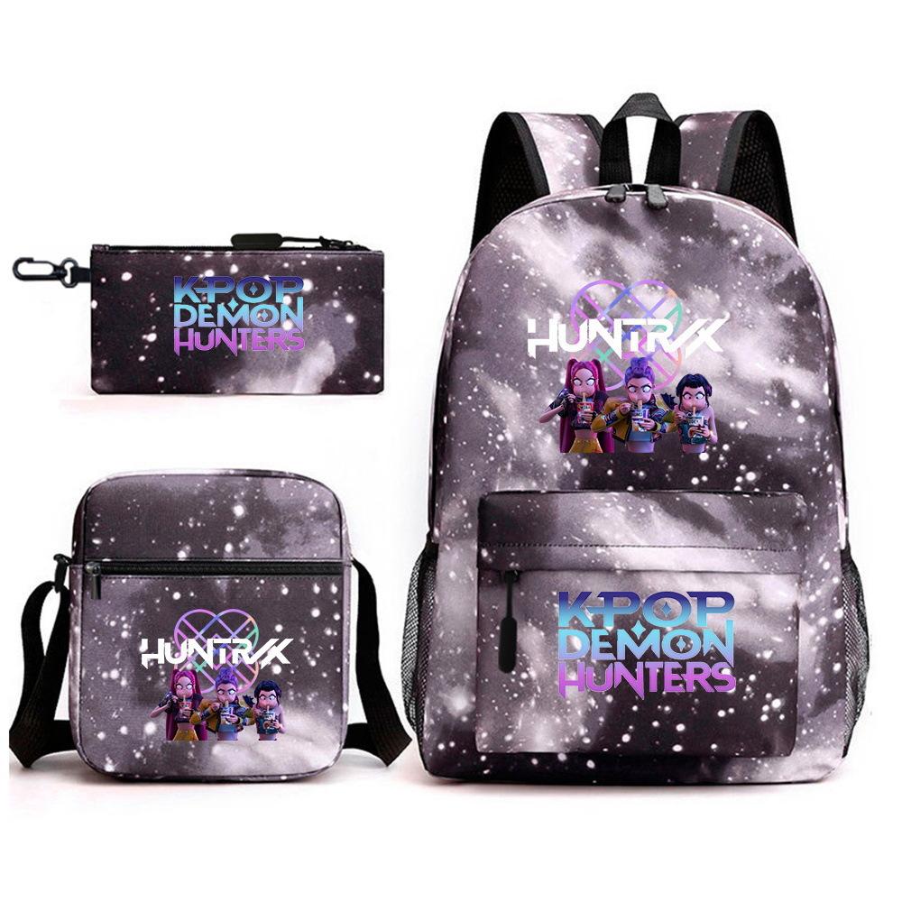 Demon Hunter Girl Group Backpack Kpop Backpack Digital Color Printing Boys And Girls School Bag Shoulder Bag Three-Piece Set