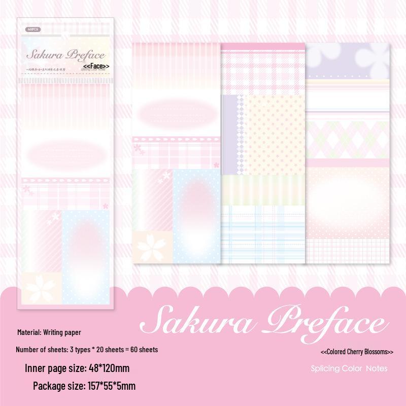 Sakura Series Tearable Sticky Notes: 60-Sheet Color Blocking with Grid Background