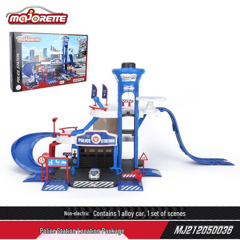 Multi-story Police Station Playset with Alloy Toy Cars and Racing Track