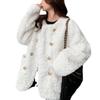 Lamb Wool Imitation Leather Coat Women's Winter New Thickened White Plush Top Cotton Jacket Round Neck