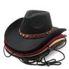 Wool Top Hat Western Denim Style Big Edge Hat Texture Belt Women'S Hat Jazz Hat