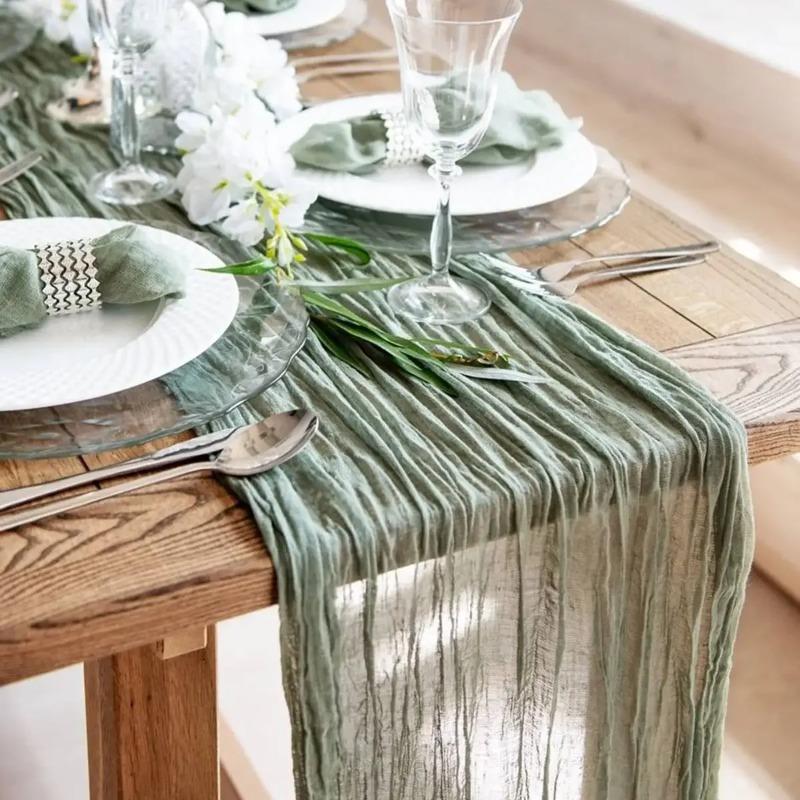 Wedding Pink Gauze Table Runner Semi-Sheer Vintage Cheesecloth Table Setting Dining Party Christmas Banquets Arches Cake Decor