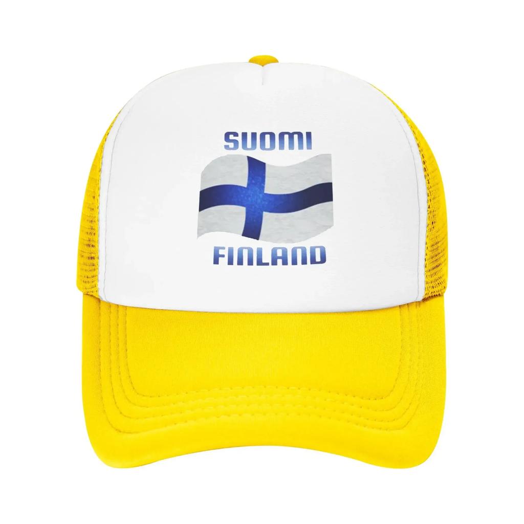 Suomi Flag of Finland Blue Cross Summer Mesh Baseball Caps Women Men  Unisex Female Beach Sunscreen Hats Hip Hop Trucker Cap
