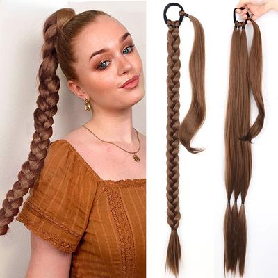 Synthetic Long Braided Ponytail Hair Extensions Natural Hairpiece Wrap Around Ponytail 85cm Black Blonde Dark Brown