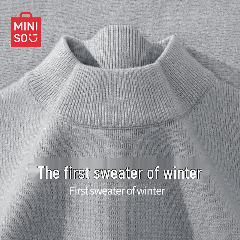 MINISO Men's Fleece-Lined Half-High Neck Knit Sweater