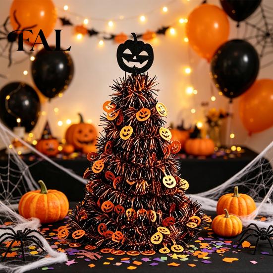 Autumn Seasonal Decor Halloween Witch Hat Pumpkin Decor, Metallic Rain Curtain Door Hanging Ornament for Creepy Holiday Props Party, Spooky