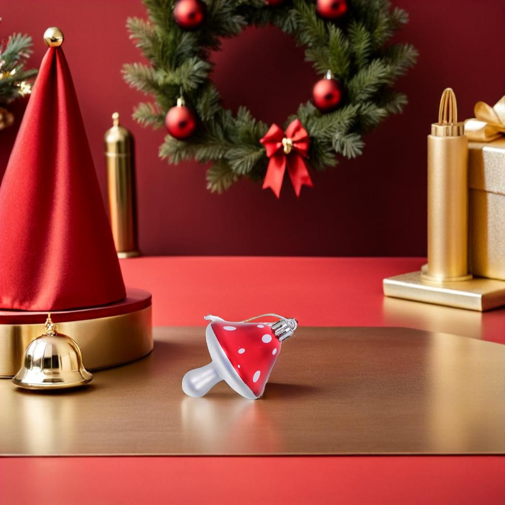 20Pcs Christmas Mushroom Ornaments Red Plastic Hanging Decor Xmas Tree Pendant Festival Tree Ornaments Party Favors