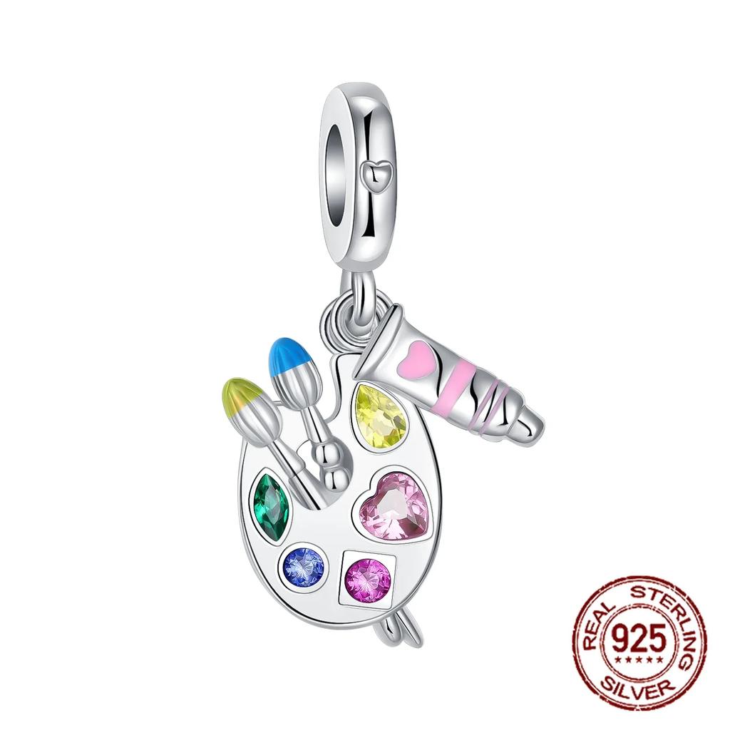 Copper Artist Brush Tools Color Palette Oil Painting Charms Beads Fit 4Mm Hole Diamete Bracelets Diy Jewelry Gifts