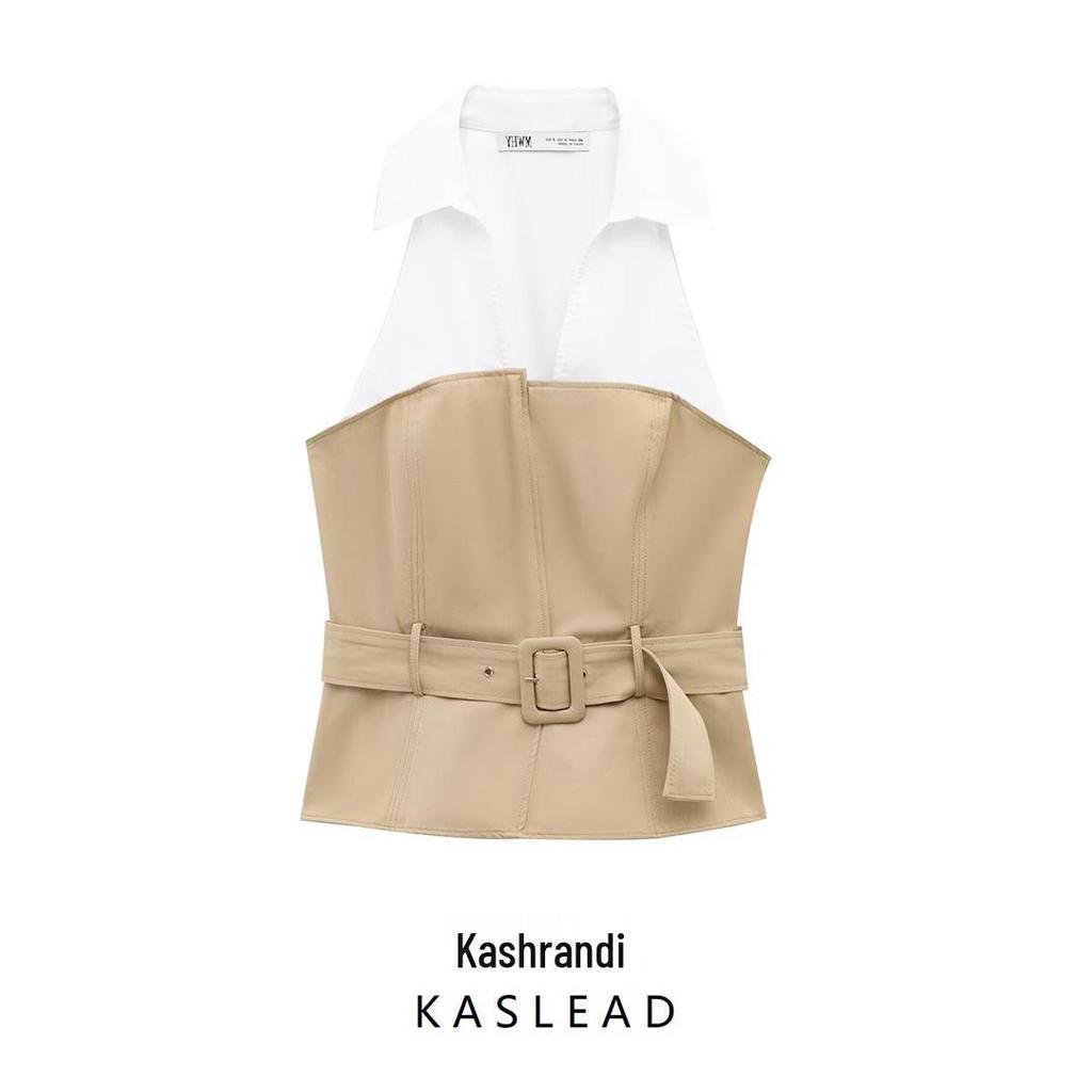 2025 Spring Women's European & American Halter Neck Spliced Top