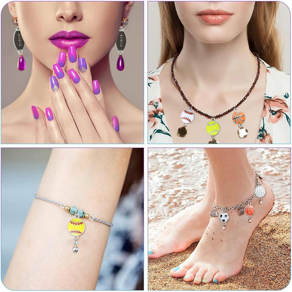 DanLingJewelry 40 Pieces 8 Various Style Ball Connectors Charms Enamel Basketball Football Volleyball Pendants Football Sports Pendants for Jewelry