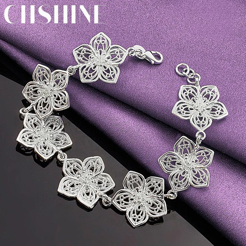 CHSHINE Fine 925 Sterling Silver Big Flower Charm Bracelet for Women Wedding Party Fashion Jewelry
