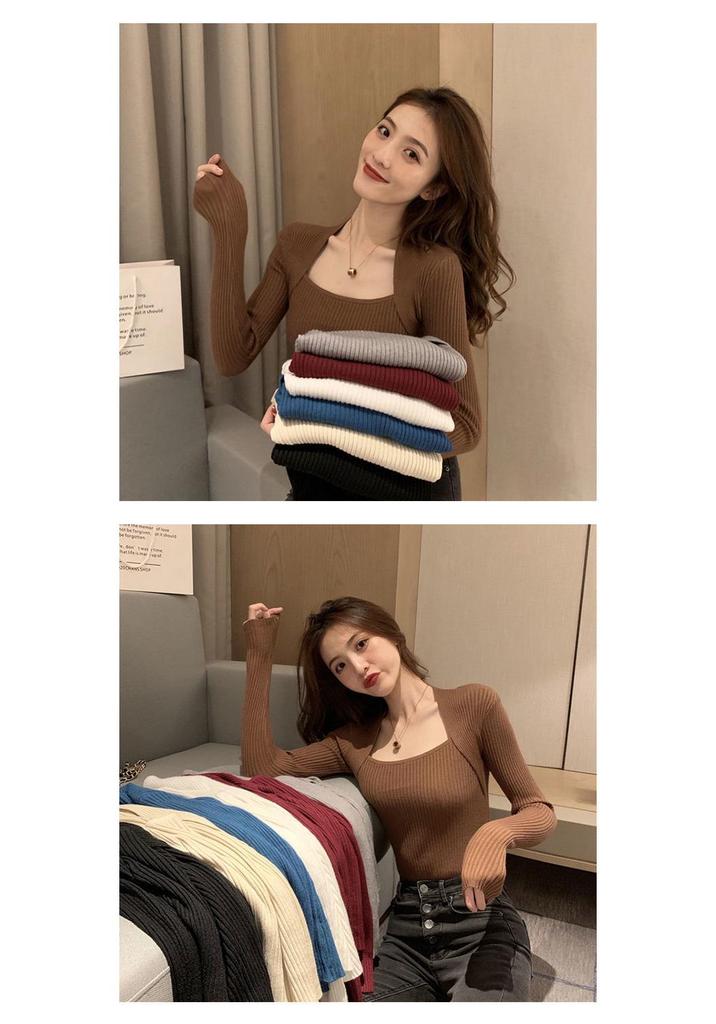 Women's Stylish U-Neck Long Sleeve Knit Top - Fashionable Autumn/Winter Solid Color Sweater