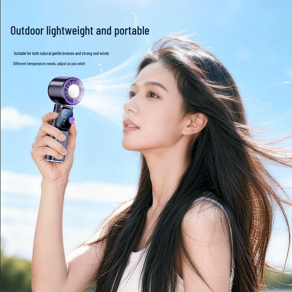 Portable High-Speed Cooling Handheld Fan with Strong Airflow, Long Battery Life, Foldable Neck, Digital Display, and Ice Pack Feature