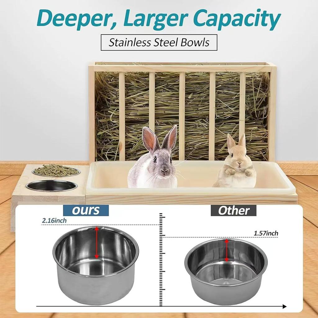 Hasenfutterspender, Futterkrippe, Heu, Holz, Kaninchen, Heu-Futterspender mit Katzentoilette für Hamsterkäfig, Zubehör für Hasen, Kleintiere, Meerschweinchen